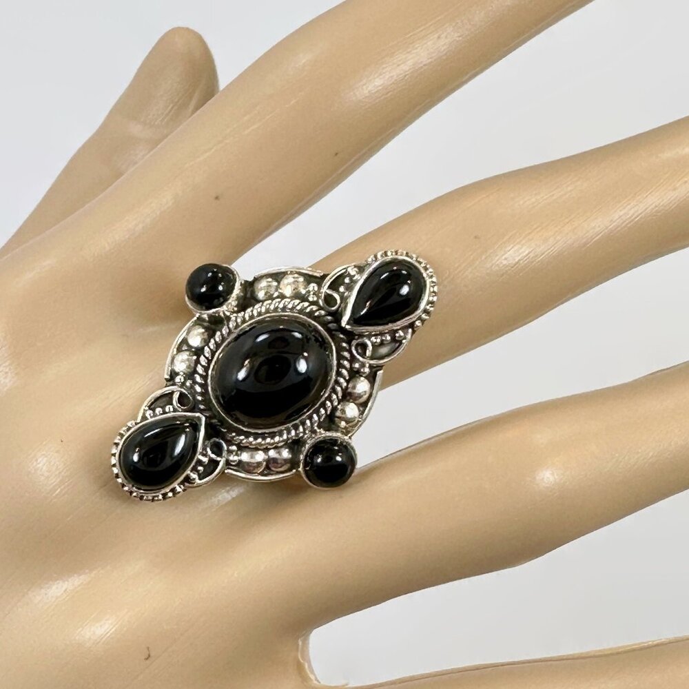Vintage Black Onyx Sterling Silver Ring: Statement Unisex Jewelry